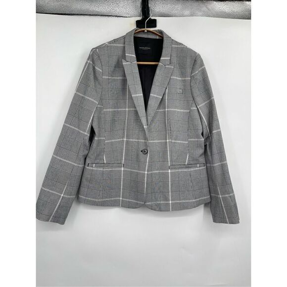 NWOT Banana Republic Gray Classic Fit Houndstooth One Button Blazer Size 12 - Picture 1 of 8
